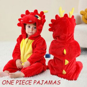 Pijamas Niños Precioso Dinosaurio Rojo Cálido Onesie Pijamas Con Capucha Ropa De Noche Suave Cómoda Interior Hogar Witer Mamelucos 231116