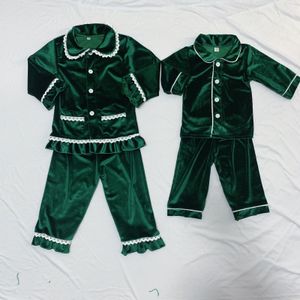 Pyjama Lounguewear Pyjama de Noël assorti pour la famille Pyjama en velours vert pour bébés filles garçons mère et enfants 6m-12 ans femmes adultes 230227