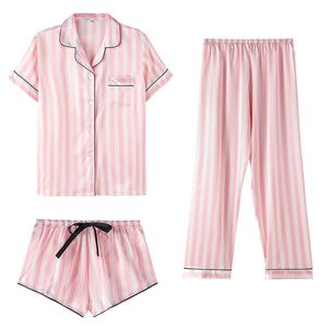 Conjunto de pijamas Sexy Stripe Rayon Ropa interior para mujer Mujeres Femme Home Mamá Moda Pijama 210809