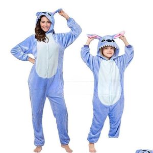 Pijamas Stitch Onesies Adt Unisex Blue Pink Stich Cosplay Party Wear Pijama Boys Girls Pijamas Niños Mujeres Ropa de dormir 210915 Drop Deli Otnkm