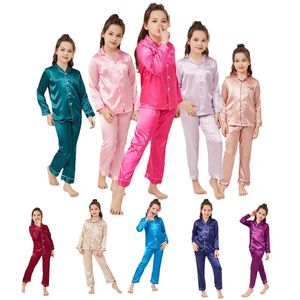 Pyjamas en gros Pyjamas petits enfants filles garçons Satin à manches longues boutonné pyjamas ensemble vêtements de nuit vêtements de détente L313 231122