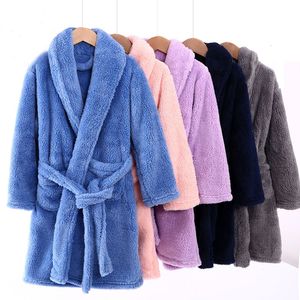 Pajamas Winter Bath Robes for Big Kids Fashion Children Girls Solid Color Flannel Warm Sleepwear Boys Homewear Family Matching 230711