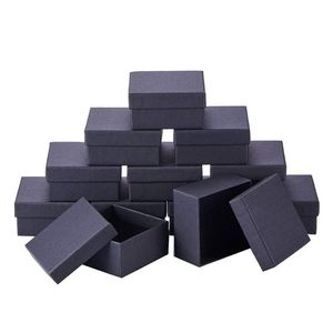 Pandahall 18-24 pièces lot noir carré rectangle ensemble de bijoux en carton boîtes bague coffrets cadeaux pour emballage de bijoux F80 2205091725