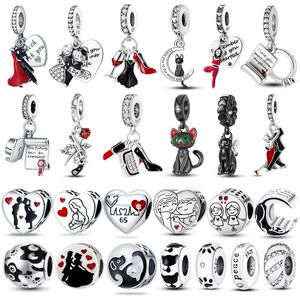 Pandora S925 Pur Argent Noir et Rouge Charme Valse Danse Pendentif Convient pour Bracelet DIY Bijoux De Mode 1