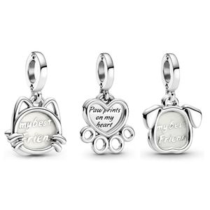 Pandora S925 plata esterlina mascota gato perro corazón garras impreso encanto colgante joyería adecuada para pulsera DIY joyería de moda