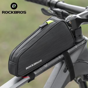 Panniers Bags ROCKBROS Cycling Bike Bicycle Top Front Tube Bag Waterproof Frame Bag Big Capacity 1.1L MTB Bicycle Pannier Reflective 230606