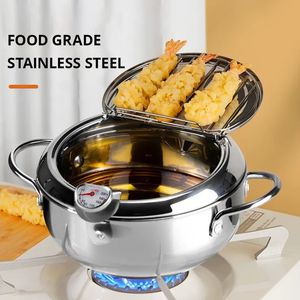 Pans 1pc Stainless Steel Oil Pan Household Thermometer With Cover Tempura Fryer Small Saving French Fries Frying 231124