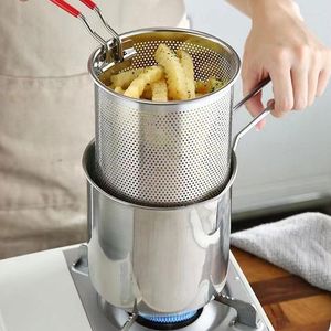 Pans 304 Stainless Steel Deep Frying Pot Tempura French Fries Fryer With Strainer Chicken Fried Kitchen Cooking Tool Mini