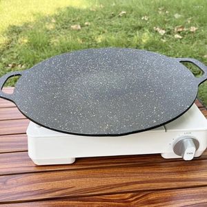 Casseroles Plaque de cuisson ronde huile poêle antiadhésive Barbecue avec pince alimentaire poignée Anti-brûlure pour Camping en plein air BBQ outil