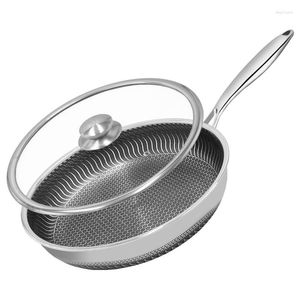 Sartenes con sartén antiadherente sin recubrimiento de acero inoxidable para macetas para cocina de 28 cm de 30 cm wok con tapa de cocina de cacerola de cacerola de sartén