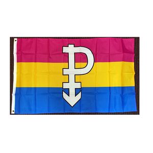 Pansexual Pride Symbol 3x5ft Banderas Pancartas al aire libre para chicos 100D Poliéster de alta calidad con ojales de latón