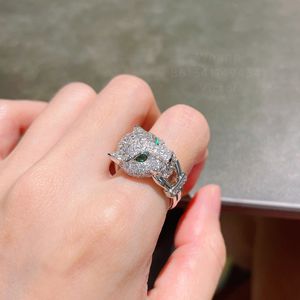 Anillo Panthere GRANDE para hombre diseñador Cabeza de leopardo diamante Abuela Esmeralda Chapado en oro 18K joyería de lujo regalo exquisito con caja 021