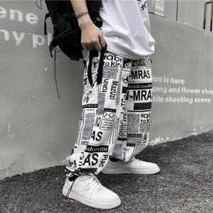 Pantalon American Retro Pantoureurs Hiphop High Street Journal Print Full Casual Men Femmes Lâche grande taille Ligne large Cargo Pantspg3upg3u