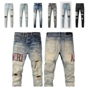 pantalones jeans de diseñador para hombre jeans jeans ajustados pantalones de chándal elásticos de verano pantalones morados ajustados de lujo patrón de estrellas casual pantalones rasgados de gran tamaño streetwear