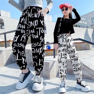 Pants For Girls Casual Style Girl Anti-Mosquito Kids Fashion Letters Ankle Trousers 5 7 9 10 11 13 14Years Teenage Clothes 211103
