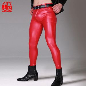 Pantalon Hot Modis Sexy Men PVC Stage Dance Wear Fetish Faux Leather Pantalon Pantalon Skinny Pantalon Legging Gay Club Dance Wear Erotic