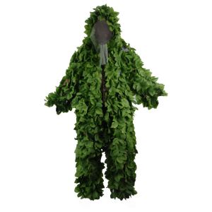 Pantalon chassant les costumes ghillie en maille respirante + feuilles vertes vêtements de tireur d'élite de bois de bois vêtements de chasse pantalon pantalon veste à capuche