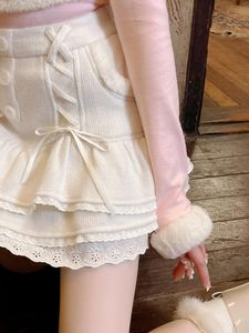 Pantalon japonais Kawaii Lolita Mini jupe femmes hiver dentelle décontractée élégante douce femme jupe taille haute pansement jupe coréenne 2023 nouveau