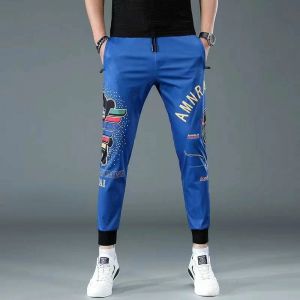 Pantalon jogger pantalon pour hommes 2023 Nouvelle arrivée d'été mince pantalon masculin mince blue lettre adolescente garçon co-style cool cool n22