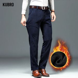 Pants KUBRO, pantalones casuales de lana de alta calidad para otoño e invierno, pantalones gruesos de negocios de moda de terciopelo cálidos elásticos de algodón para hombre, pantalones gruesos de talla grande 40