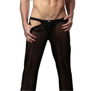 Pants Pantalon de sommeil en maille respirant pour hommes, taille basse, pantalon de ménage Transparent, gaze Sexy, bas de sommeil sans trace, pantalon ample en fil de filet