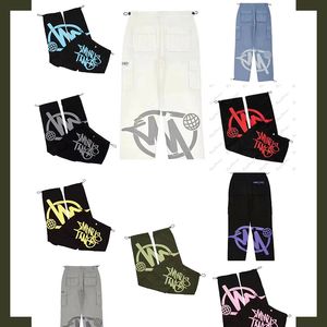 Pantalones hombres mujeres pantalones de chándal con estampado de letras pantalones casuales pantalones de pierna ancha estampado grande moda S-XL