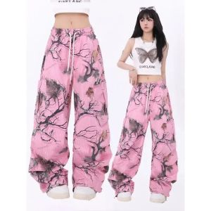 Pantalon nouvelle branche Graffiti rose Style Hong Kong, vêtements de travail pour femmes, ample y2k, jambes larges rétro rue camouflage ins pantalons décontractés traf