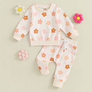 Pantalones recién nacidos niña niña primavera de manga larga juegos de ropa de estampado de flores de otoño pantalones de cintura elástica 2 piezas