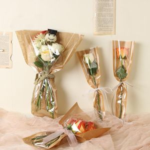 papel 50pcs /lote Kraft Paper bolso individual múltiples flores bolsas florales bolso de envasado floral suministros de floristería
