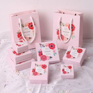 Caja de papel para pendientes, cajas de joyería de papel de cartón rectangulares de color rosa claro, cajas de regalo para pendientes, collares, pulseras, paquetes de joyería