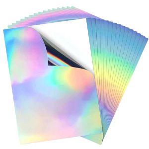 Papier Holographic autocollant papier A4 taille imprimable sèche de papier autocollant imperméable rapidement papier d'autocollant en vinyle arc-en-ciel pour jet d'encre / laser