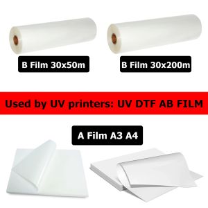 Paper UV DTF AB Film pour 6090 4060 A1 A2 A2 A3 A4 imprimantes imperméables Transfert DTF Film Logo Curvé Adhésif rond Sticker L1800 L805