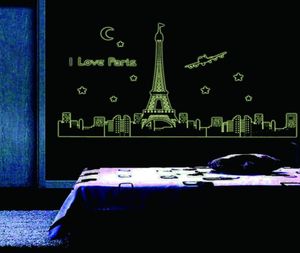 Paris Night Eiffel Tower Decoration Luminal Wall Stickers Home Living Room Bedroom Decals Glow in the Dark1375128