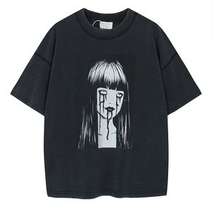 Paris Style Japon Cartoon Girl Imprimer Lavé Vintage Oversize Tee Designer T-shirt Printemps Eté Casual Mode Skateboard Hommes Femmes Plus Taille Tshirt 24ss 0223