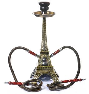 Ensemble de narguilé en forme de tour de Paris Acrylique Métal Double tuyau Tuyaux de tabac à eau en verre Shisha Filtre à fumer Accessoires pour plates-formes pétrolières arabes