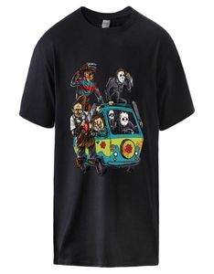 Camisetas de verano para hombre de película de terror de parque, camiseta de algodón para hombre, ropa deportiva de Halloween con sierra de payaso de parque temático, talla S3XL1179296