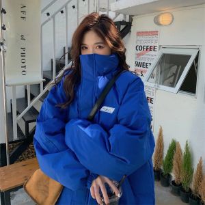 Parkas 2023 Hiver Style coréen Girly Style Veste ouatée Bleu Royal Hiver Mode Veste en Coton Haut Élégant Pas Cher Livraison Gratuite XXL