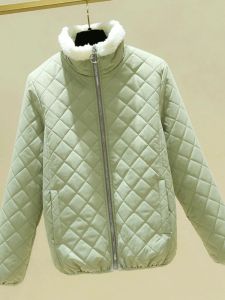 Parkas Nuevas chaquetas de mujer Chaqueta de abrigo de invierno Chaqueta fina con entramado de diamantes Elegancia Moda Abrigo de invierno Mujer Cremallera Cuello alto Ropa femenina