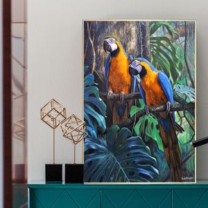 Impresiones de loros, pintura en lienzo, arte de pared para sala de estar, decoración del hogar, póster de animales, Cuadros de pájaros coloridos sin marco