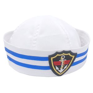 Party Carnival Cosplay Blue Ribbon Sailor Gat Dome White Boding Melon Skin Sombrero Cizado Azul Bordado Capitán Capitán Tamaño ajustable Tamaño ajustable