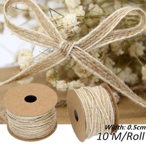 Decoración de fiestas 10m/Roll Jute Burlap Rolls Hessian Ribbon con encaje Vintage Rústico Boda Diy Crafts de regalos de Navidad