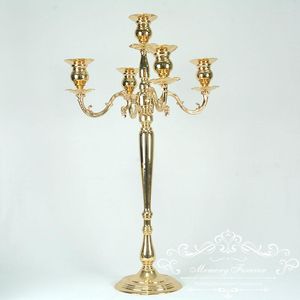 Décoration de fête 10pcs 80cm de haut 5 bras bougeoir en métal doré candélabre pour la pièce maîtresse de table de réception de mariage