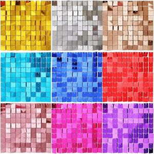 Décoration de fête 12/24pcs carré scintillant paillettes panneau mur paillettes anniversaire fond décorations toile de fond rideau pour décor de mariage