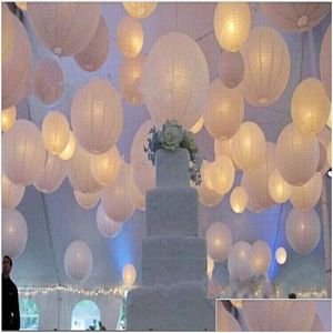 Decoración de fiesta 12 30 cm Tema blanco Boda Vacaciones Decorativo Colgante Linterna de papel LED con luces de vela para 20 PC / lote Homefavor Dh5Tp