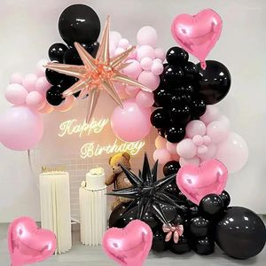 Décoration de fête 126 pcs rose noir rose doré metal coeur coeur étoile ballons baby shower enfants girls girl anniversaire de mariage décorations