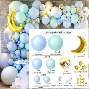 Decoración de fiesta, 136 Uds., globo azul océano, guirnalda de cumpleaños, Baby Shower, primer año, suministros de decoración