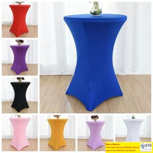 Décoration de fête 1 pc 60 cm 80 cm Spandex Lycra Cocktail Table Couvre Blanc Et Noir Haute Stretch Bar Linge De Mariage Décor