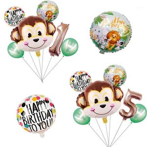 Décoration de fête 1set dessin animé animal brun singe air hélium ballon zoo safari ferme thème décorations d'anniversaire enfants bébé douche T296m