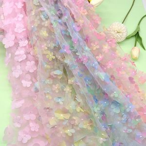 Decoración de fiesta 1yards Calcomanía 3D Tul Encaje Degradado Flor Ropa para niños DIY Tela de arco iris Boda