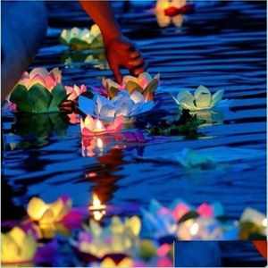 Decoración de fiesta 30 PCS / LOTE Velas de San Valentín Linternas Decoración de fiesta de boda Deseando luces de agua Linterna flotante Flor de loto L Dhtjd